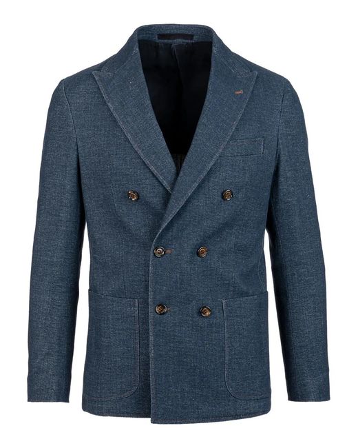 Eleventy Blue Double-Breasted Cotton Suit for men