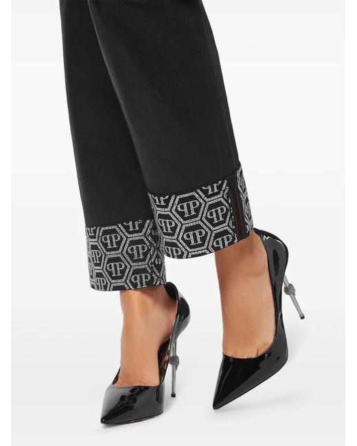 Philipp Plein Black Monogram-Pattern Trousers