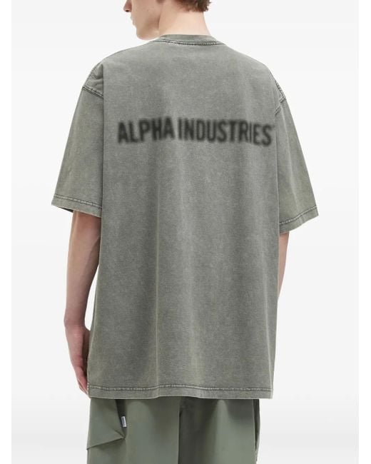 Alpha Industries Gray Logo-Patch Cotton T-Shirt for men