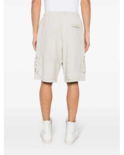 44 Label Group White Trip Distressed Shorts