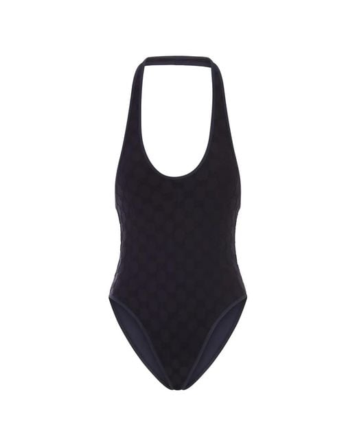 Gucci Blue Gg-Patterned Halterneck Swimsuit