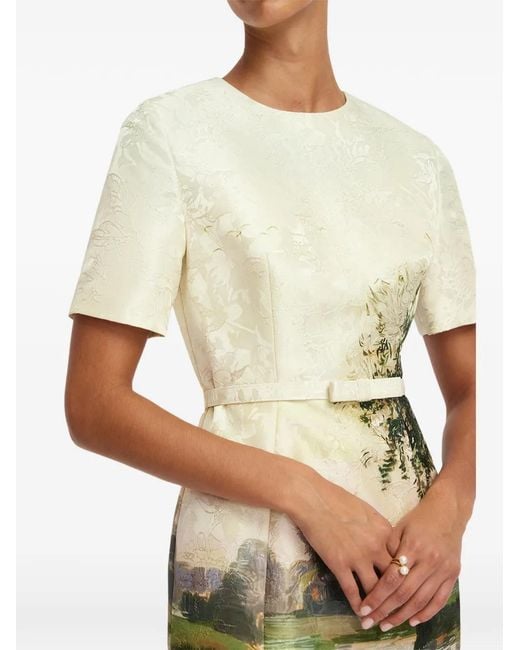 LEO LIN Green Robe Mi-Longue Elizabeth À Motif En Jacquard