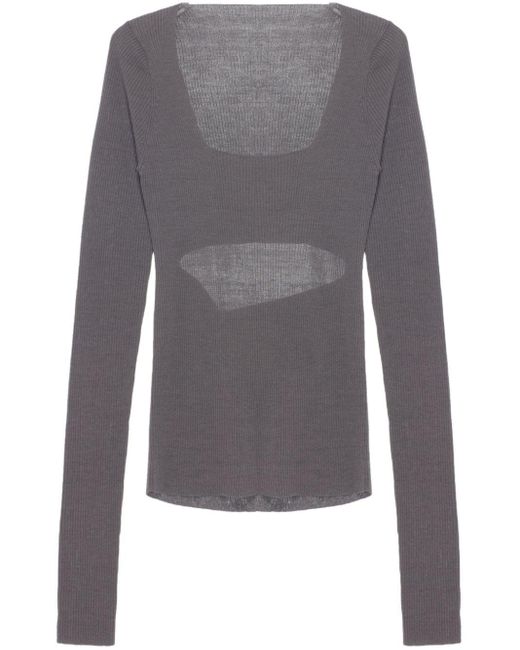 Quira Gray Long-sleeve Ribbed-knit Top