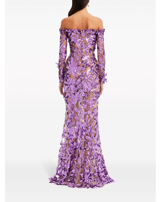 Oscar de la Renta Purple Embellished Off-shoulder Gown
