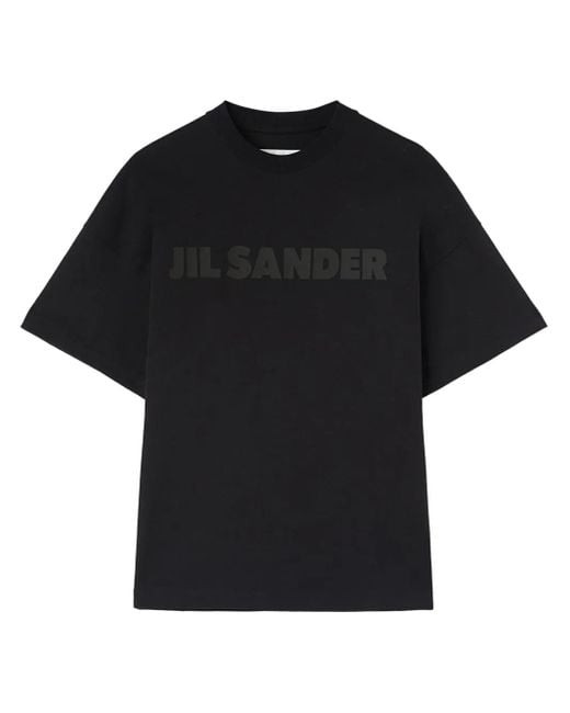 Jil Sander Black Long Oversized Cotton Jersey T-Shirt With Minimalist Branding
