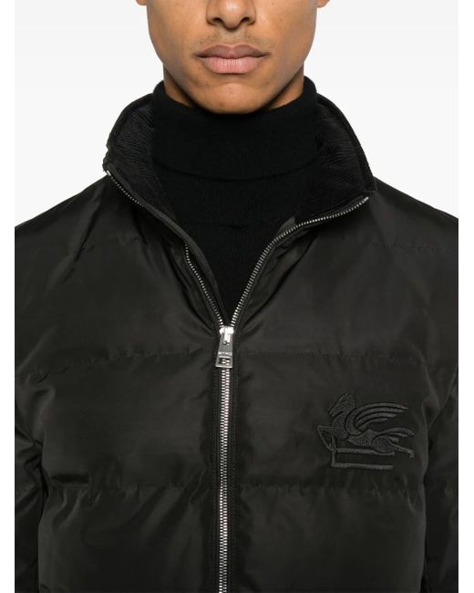 Etro Black Pegaso-Embroidered Puffer Jacket for men