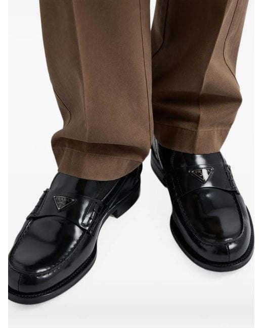 Prada Black Brushed Leather Loafers for men