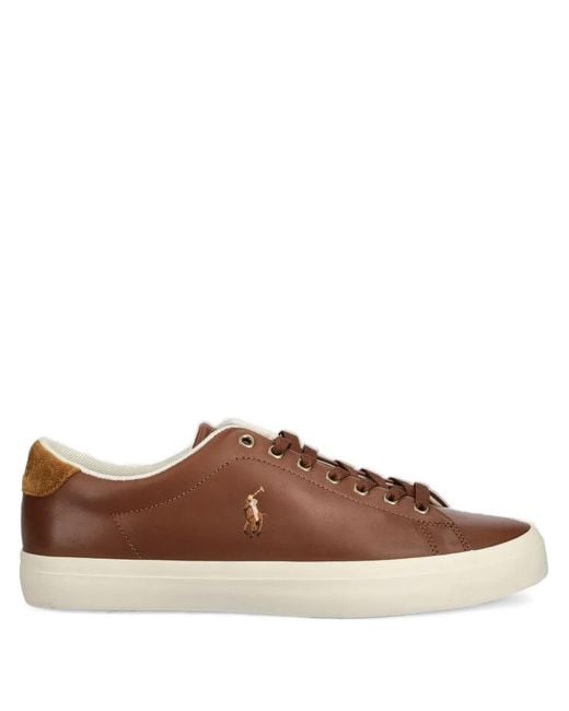Polo Ralph Lauren Brown Logo-Embroidered Leather Sneakers for men
