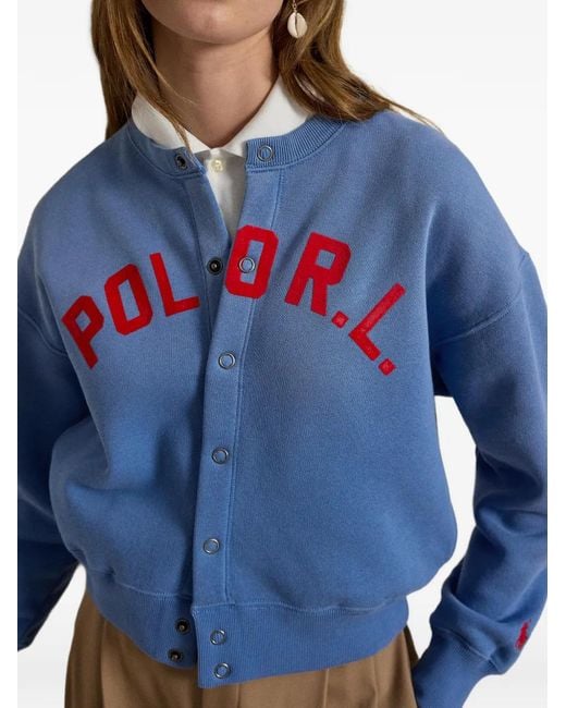 Polo Ralph Lauren Blue Logo-Print Press-Stud Cardigan
