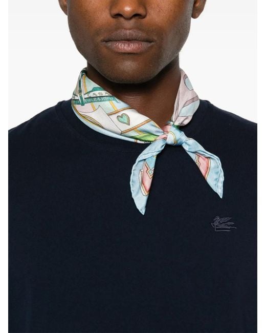 Etro Blue T-Shirt With Pegasus Embroidery for men