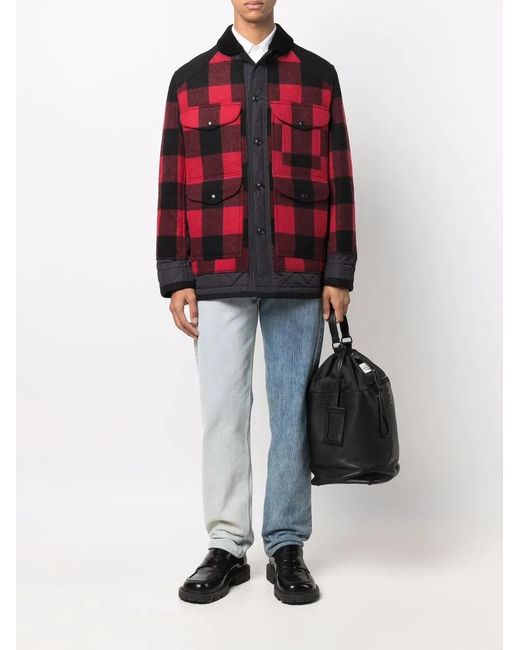 Junya Watanabe Red Checked Press-Stud Shirt Jacket for men