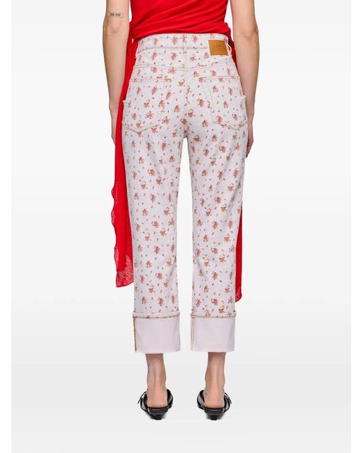 Ganni White Floral Roll-Up Jeans