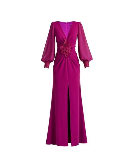 Tadashi Shoji Pink Floral Appliqué V-Neck Dress