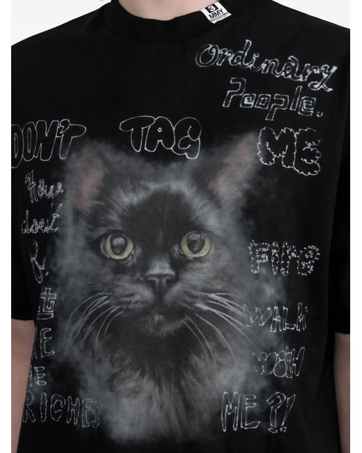 Maison Mihara Yasuhiro Black T-Shirt À Imprimé Chat
