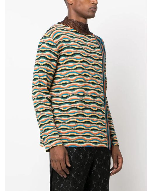 ANDERSSON BELL Green Zigzag Mix-Pattern Jumper for men