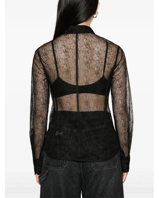 Helmut Lang Black Semi-Sheer Mesh-Design Shirt