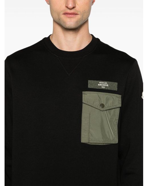 Moncler Black Logo-patch Cotton-blend Sweatshirt for men