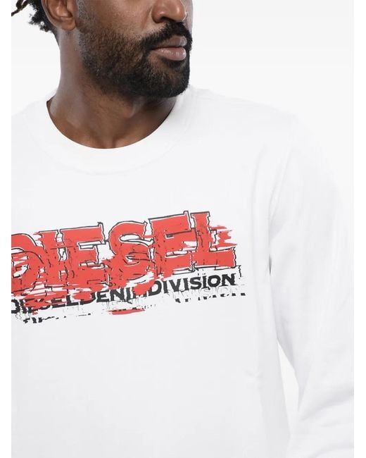 DIESEL White Sweatshirt With Glitchy Logo for men