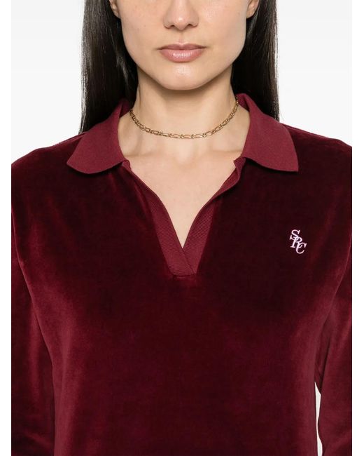 Sporty & Rich Red Src Velour Polo Top
