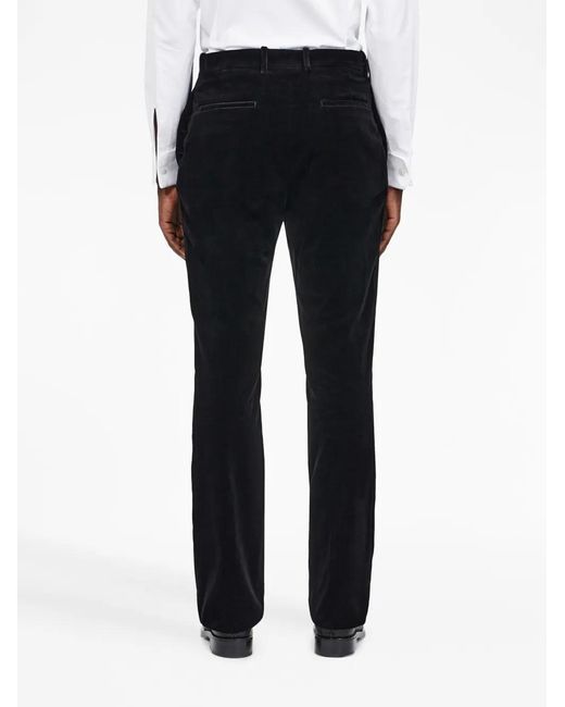 Ferragamo Black Pressed-Crease Velvet Straight-Leg Trousers for men