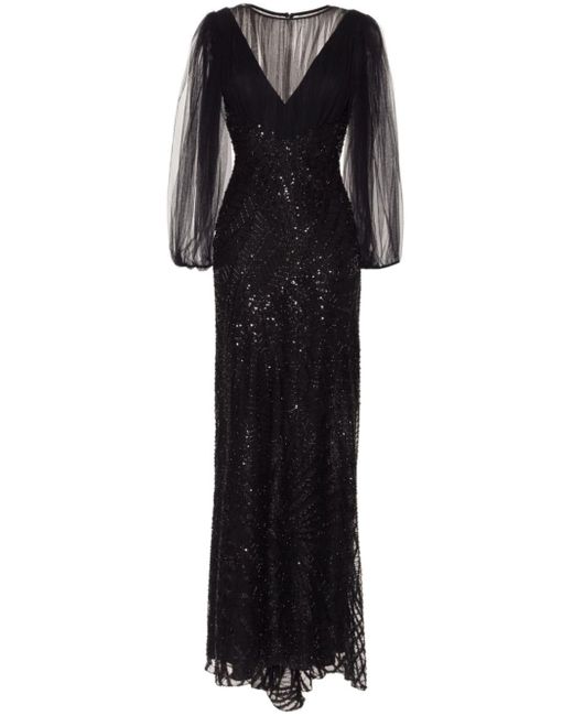 Gemy Maalouf Black Sequin-embellished Tulle Gown