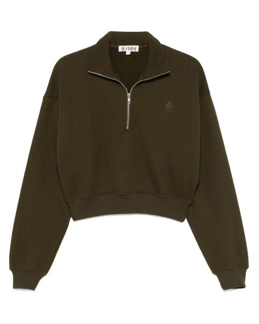 ÉTERNE Green Cropped Half-Zip Sweatshirt