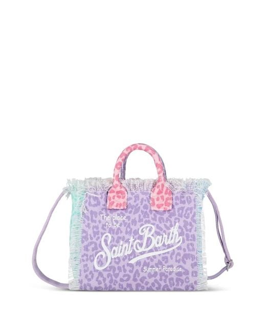 Mc2 Saint Barth Purple Sac Cabas Frangé À Imprimé Léopard