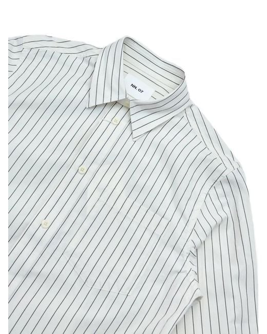 NN07 White Striped Patch-Pocket Shirt for men