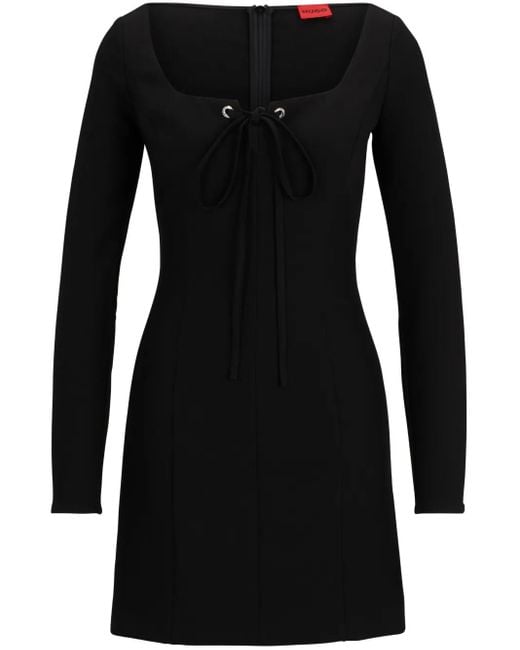 HUGO Black Lace-Front Long-Sleeve Minidress