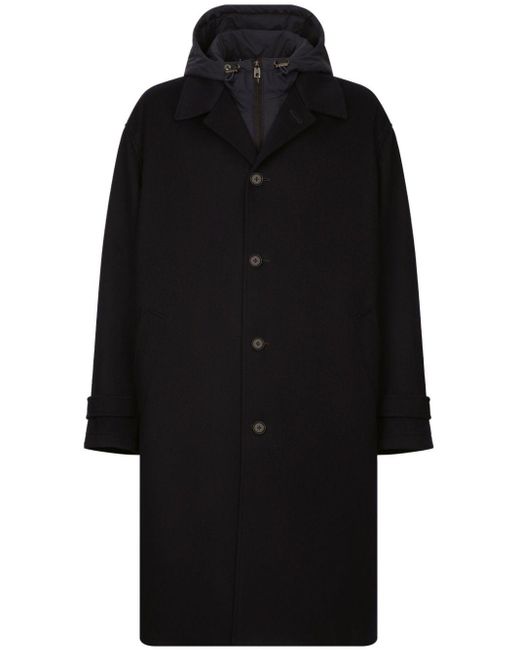 Dolce & Gabbana Black Hooded Single-breasted Coat for men
