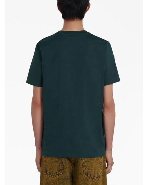 Marni Green Short-Sleeve T-Shirt With Rectangular Patch Design for men