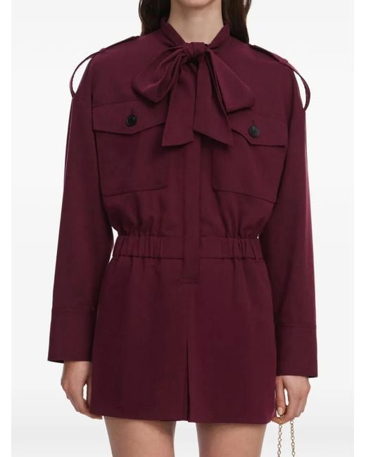 Self-Portrait Purple Tie-Neck Elasticated-Waist Mini Playsuit