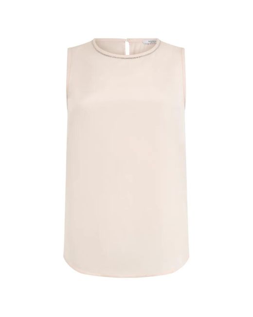 Peserico White Beaded-Trim Sleeveless Silk Top