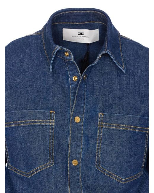 Robe Courte En Jean À Boutons Pression Elisabetta Franchi en coloris Blue