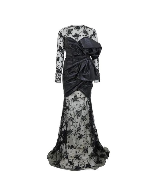 Moschino Black Floral-Embroidered Maxi Dress