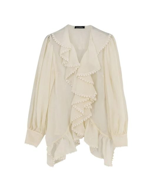 ACTUALEE White Ruffled Embroidered-Trim Shirt