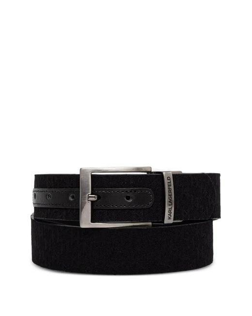 Karl Lagerfeld Black Logo-Jacquard Leather-Trim Belt for men