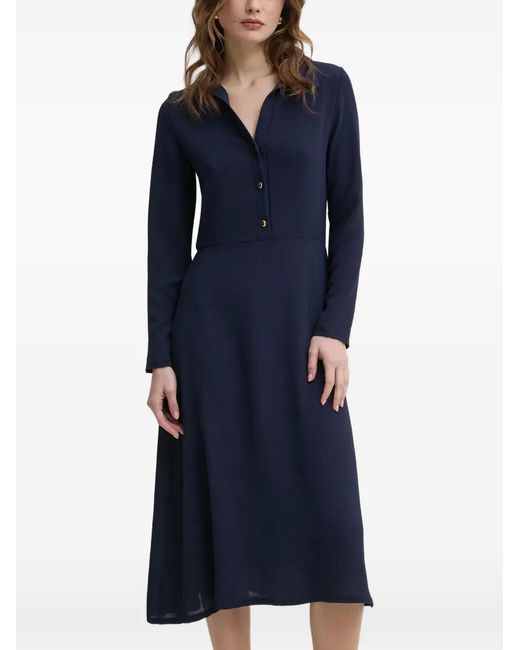 Morgan Blue Button-Up Long-Sleeve Midi Dress