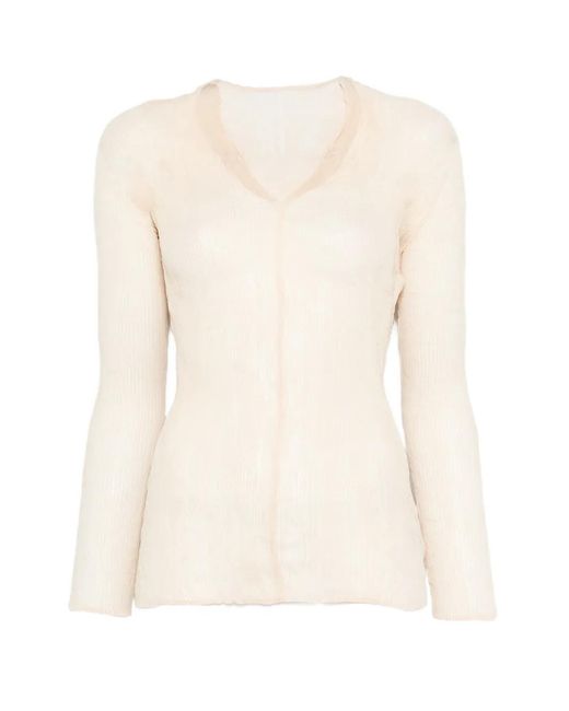 Issey Miyake White V-Neck Ruffled T-Shirt