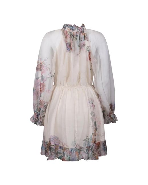 GIOVANNI PARIS Gray Floral-Print Ruffled Dress