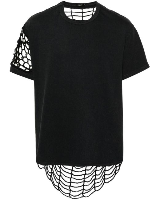 M I S B H V Black Crochet-panelling T-shirt