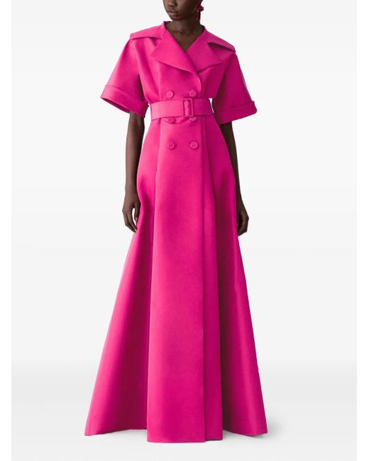 Carolina Herrera Pink Short-Sleeve Belted Maxi Dress