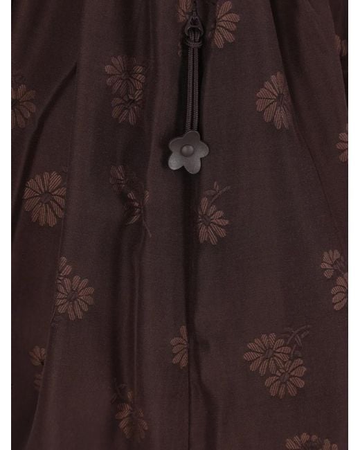 CECILIE BAHNSEN Brown Floral-Jacquard Drawstring Skirt