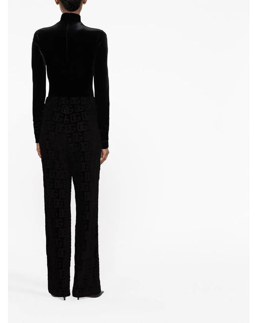 Dolce & Gabbana Black Roll-Neck Velvet Top