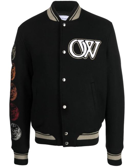 Off-White c/o Virgil Abloh Black Moon Phase Logo Wool-blend Varsity Jacket for men