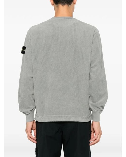 Stone Island Gray Logo-Patch Corduroy Sweatshirt for men