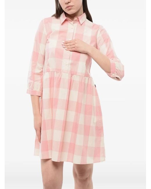 Woolrich Pink Checked Long-Sleeve Mini Dress