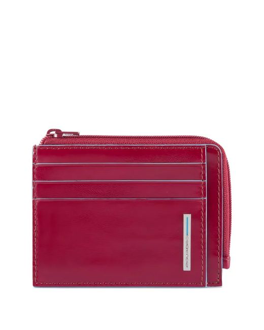 Piquadro Red Leather Card-Zipped Coin Purse for men