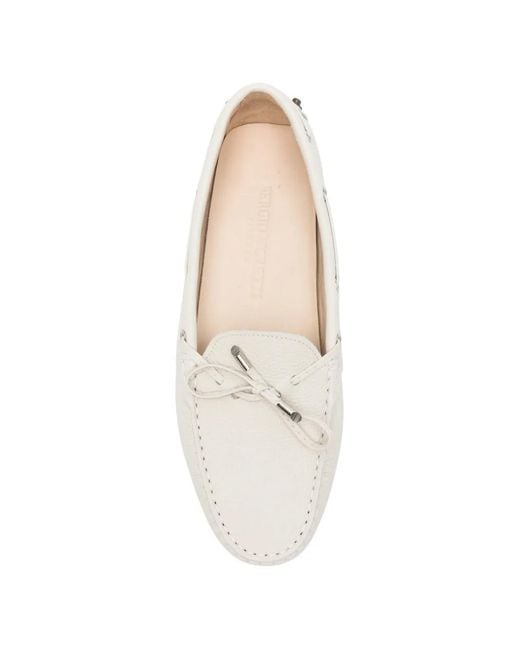 SERGIO MORETTI FIRENZE White Bow-Detail Pebbled Loafers