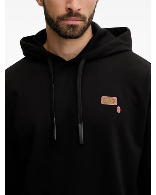 EA7 Black Drawstring Graphic Hoodie for men